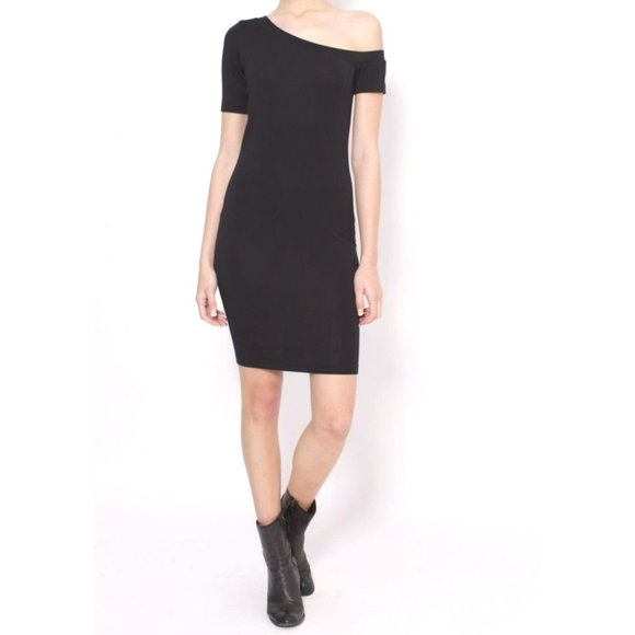 JET John Eshaya Short Sleeve One Shoulder Mini Dress Black Size Small NWT